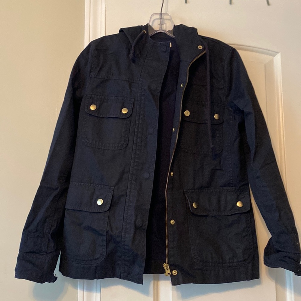 Navy J Crew utility field jacket with hood